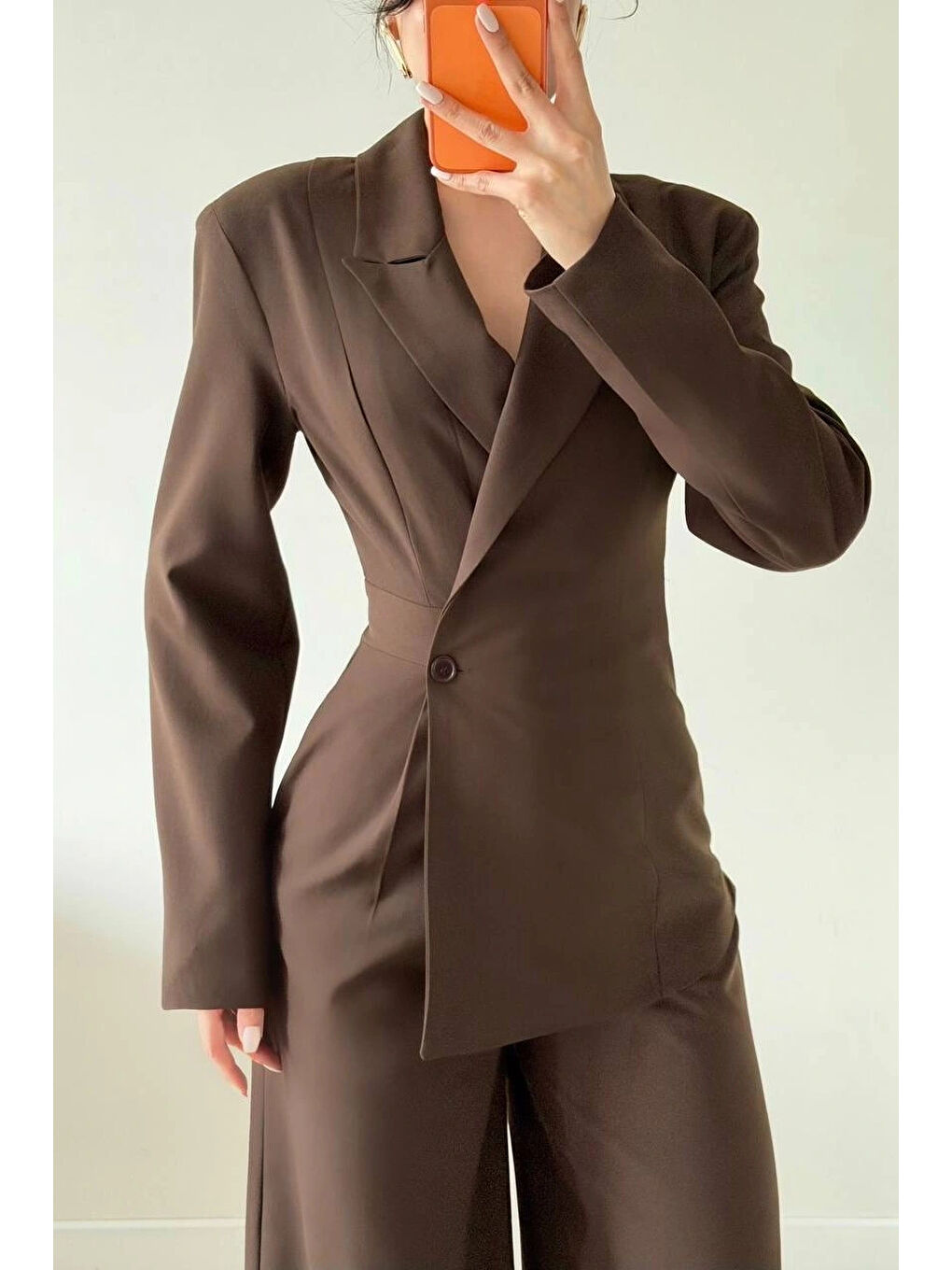 Kahverengi Kadın Kahve Takım Görünümlü Ceketli Tulum 1041-2735-1