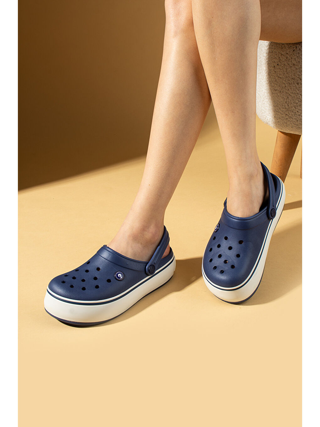 Lacivert Beyaz Şeritli Yüksek Taban Comfort Eva Kadın Sandalet 011-812-25-1