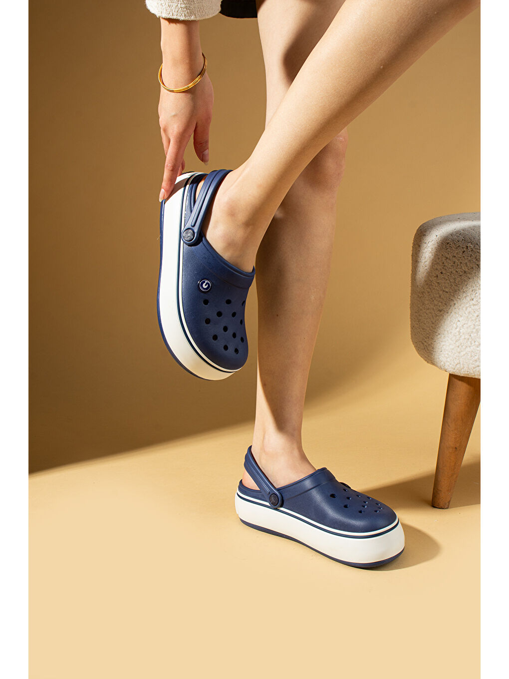 Lacivert Beyaz Şeritli Yüksek Taban Comfort Eva Kadın Sandalet 011-812-25-2