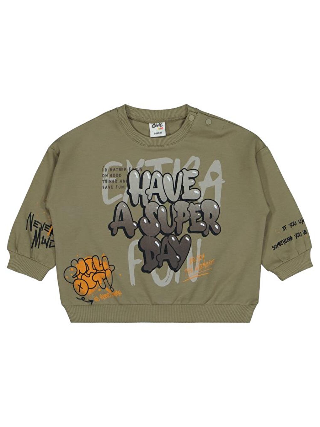 Yeşil Baby Graffiti Baskılı 6-18 Ay Sweatshirt - Haki 18-24 Ay