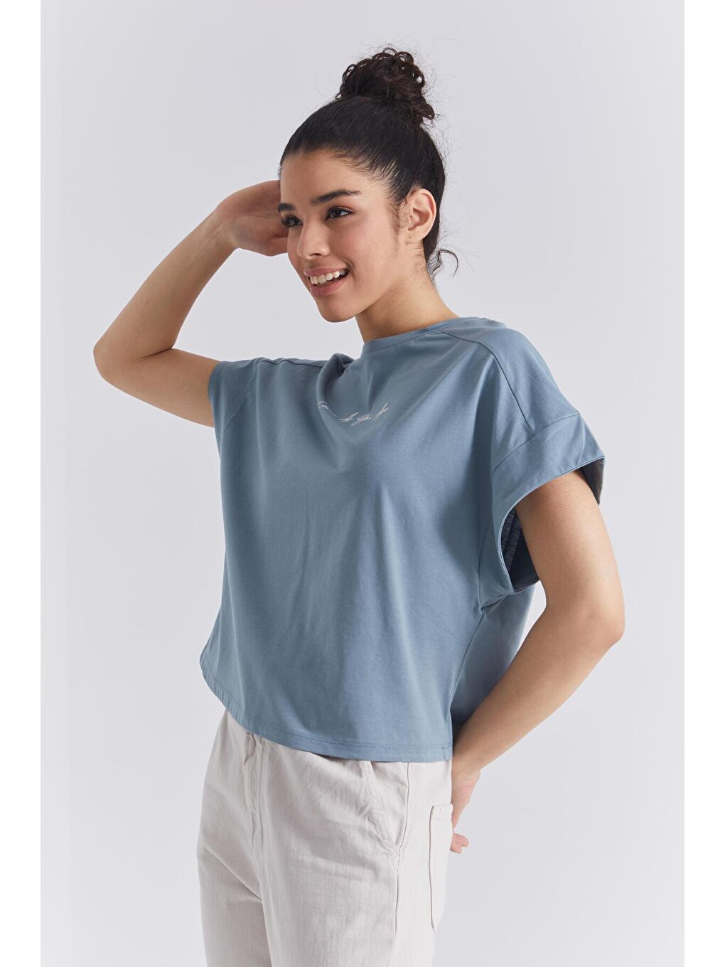 TOMMYLIFE Koyu Mint Yeşili Mint Yeşili Minimal Yazı Baskılı O Yaka Oversize Kadın T-Shirt  - 97219 - 4