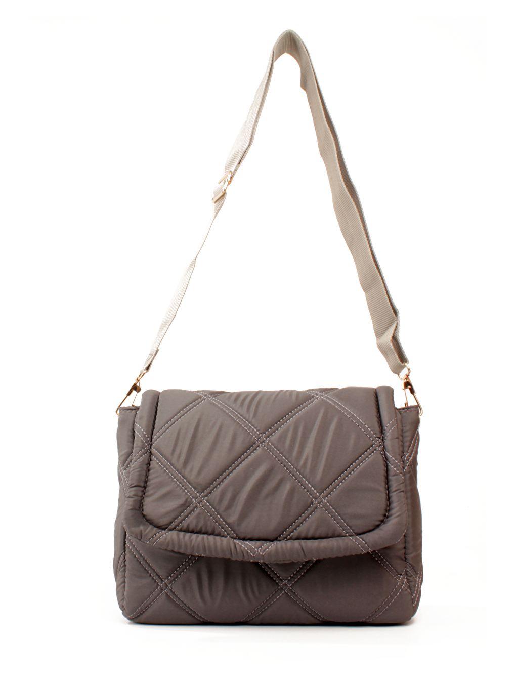 Gri Kadın Paraşüt Kumaş Kapitoneli Spor Kolon Askılı Çıt Çıt Kapaklı Omuz&Çapraz Çanta (10794)