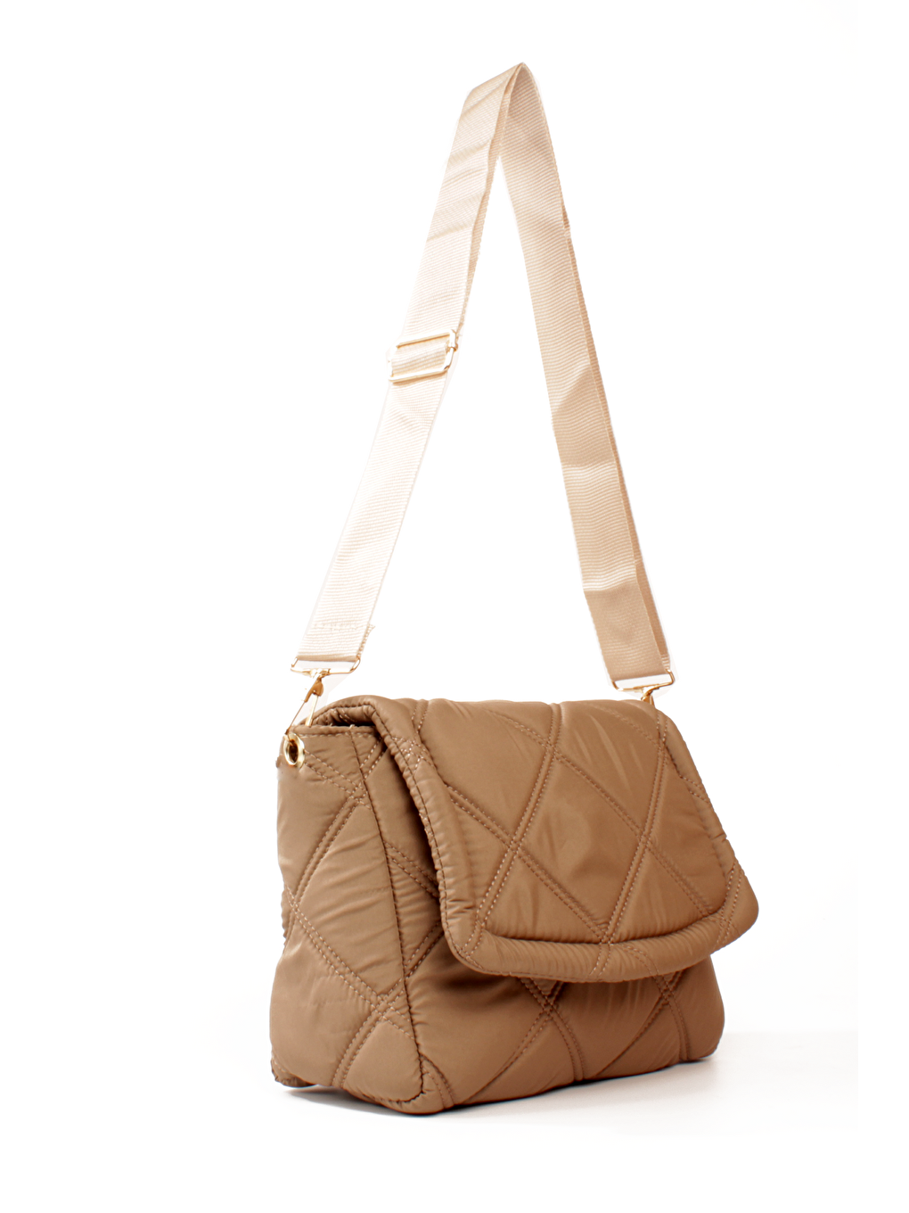 Bej Kadın Paraşüt Kumaş Kapitoneli Spor Kolon Askılı Çıt Çıt Kapaklı Omuz&Çapraz Çanta (10794)-1