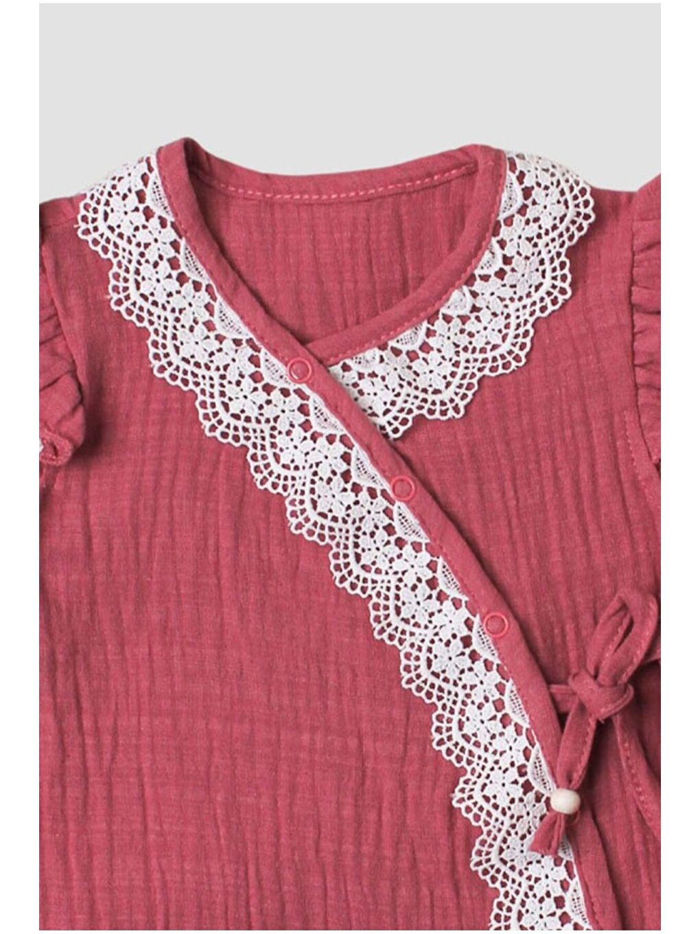 Pembe Kız Bebek Müslin Tulum Elbise Dantel Detaylı Yazlık Pamuk Bebek Tulum-2