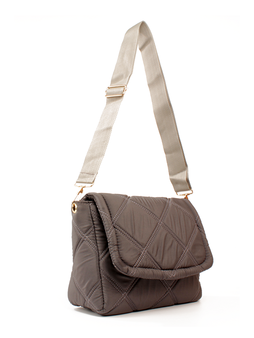 Gri Kadın Paraşüt Kumaş Kapitoneli Spor Kolon Askılı Çıt Çıt Kapaklı Omuz&Çapraz Çanta (10794)-1