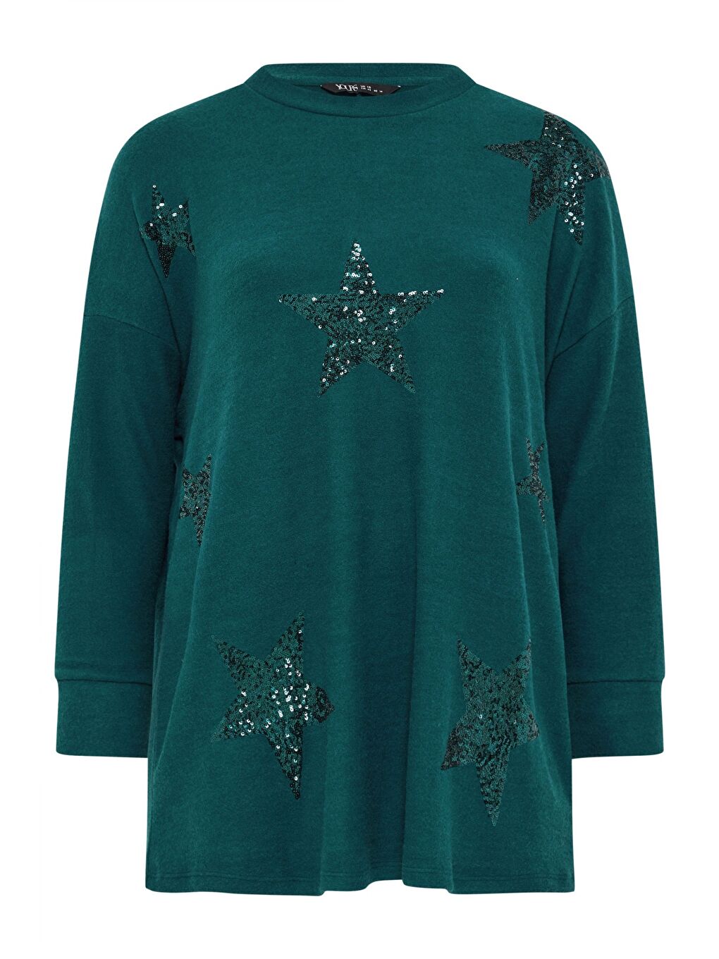 Yeşil Büyük Beden Bisiklet Yaka Uzun Kollu Payetli Pelüş Tunik 285061-5