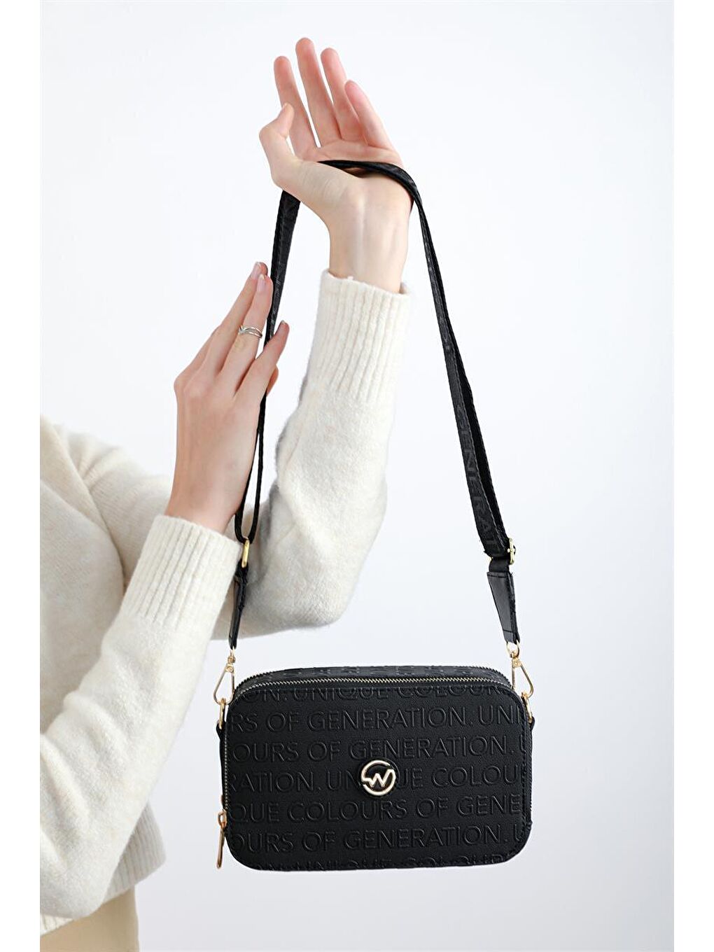 Desenli Kutu Çanta Siyah-1