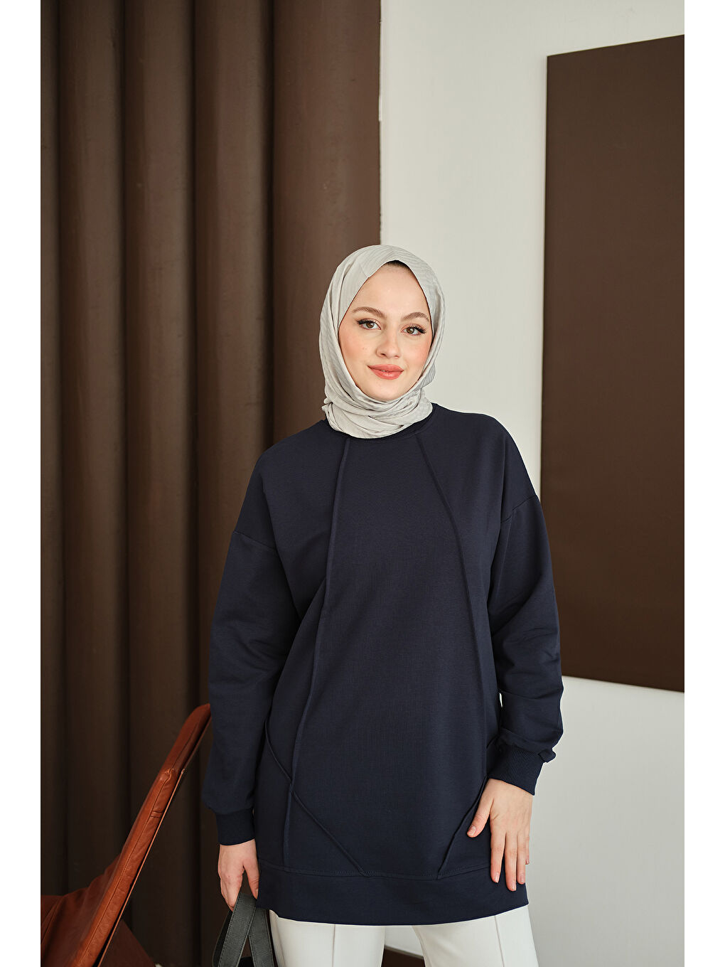 Kadın Önü Dikiş Detay Tunik Lacivert