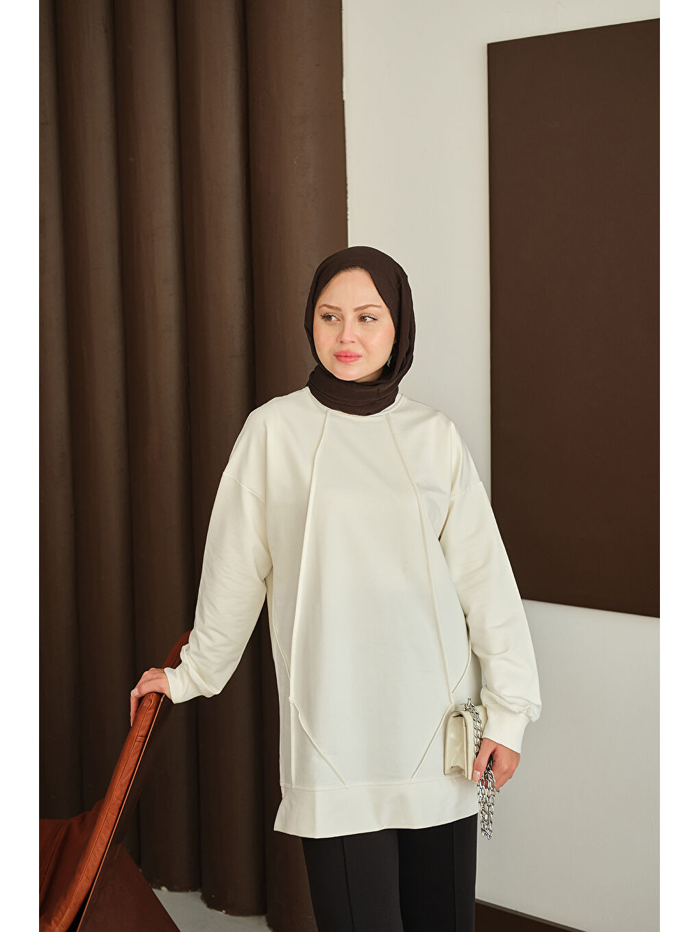 Kadın Önü Dikiş Detay Tunik Beyaz