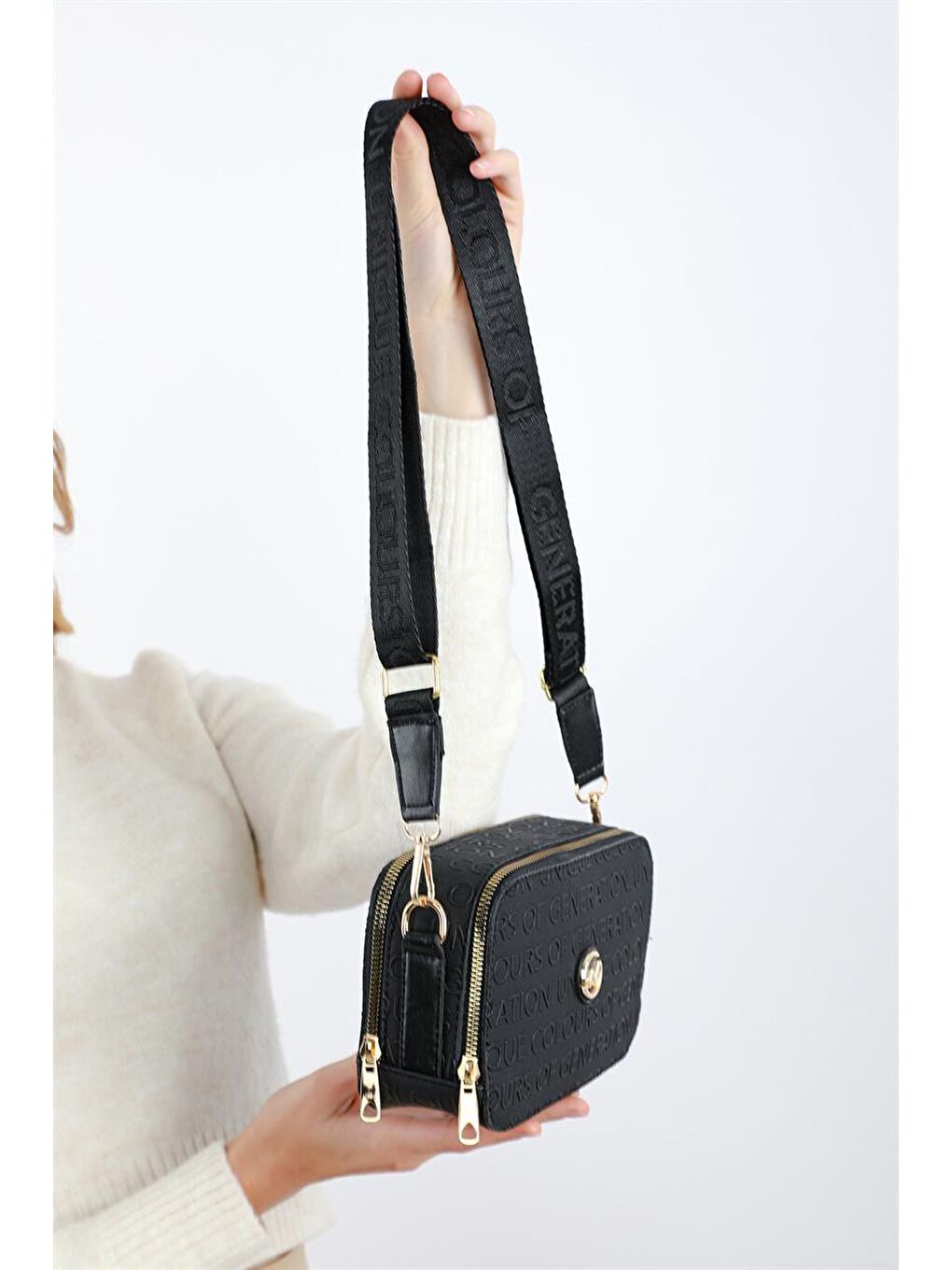 Desenli Kutu Çanta Siyah-2