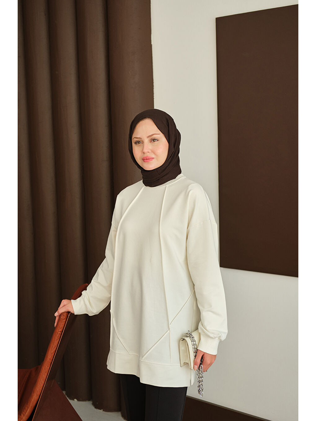 Kadın Önü Dikiş Detay Tunik Beyaz-1