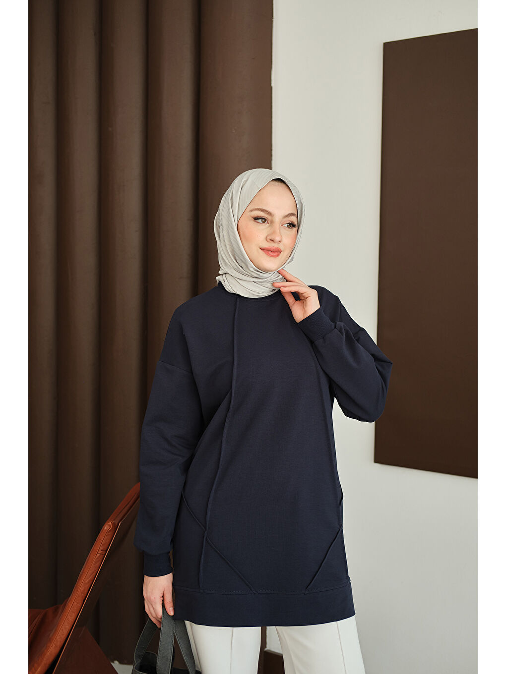 Kadın Önü Dikiş Detay Tunik Lacivert-1