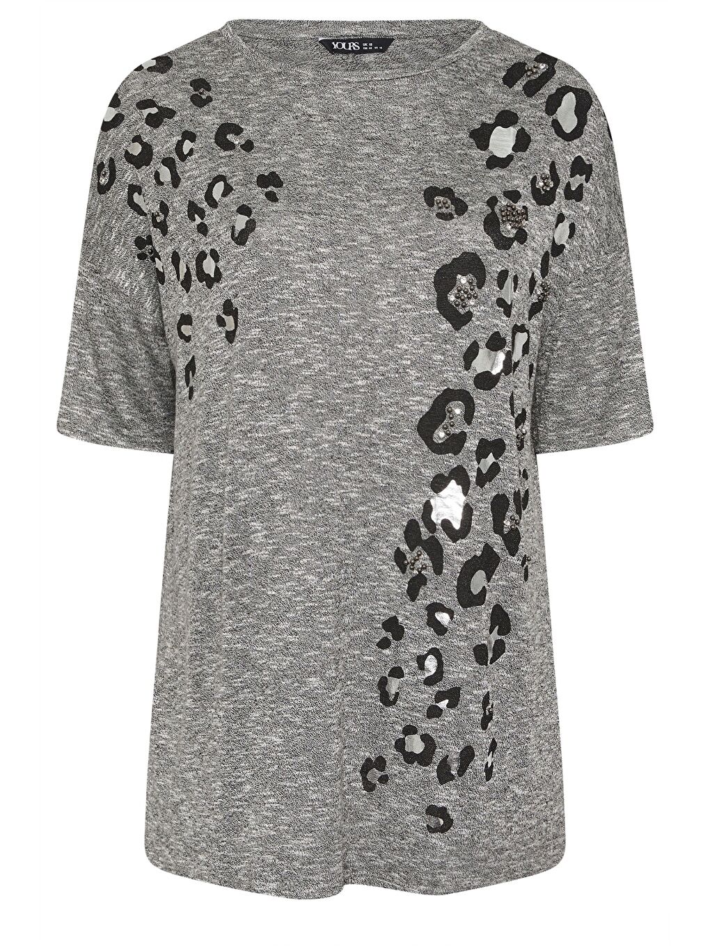 Gri Büyük Beden Bisiklet Yaka Yarım Kol Yanı Yırtmaçlı Boncuklu Tunik 304279-5