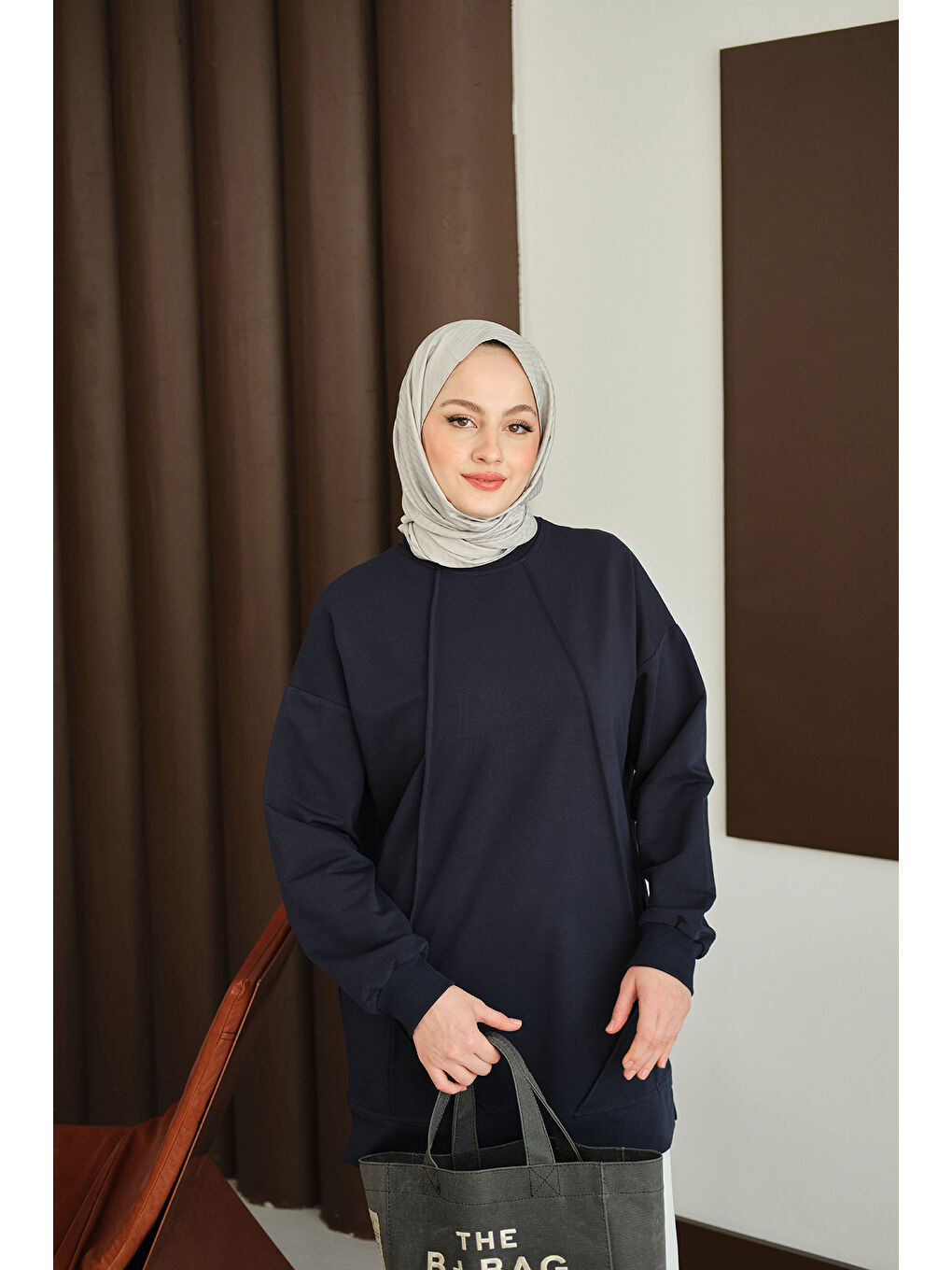 Kadın Önü Dikiş Detay Tunik Lacivert-2