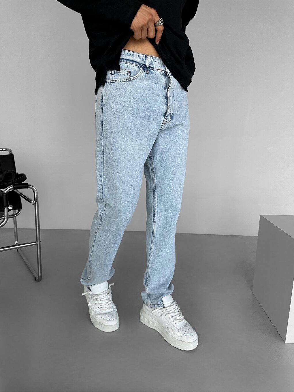 ablukaonline Erkek Baggy Fit Düz Kesim Jean Açık Mavi - 1