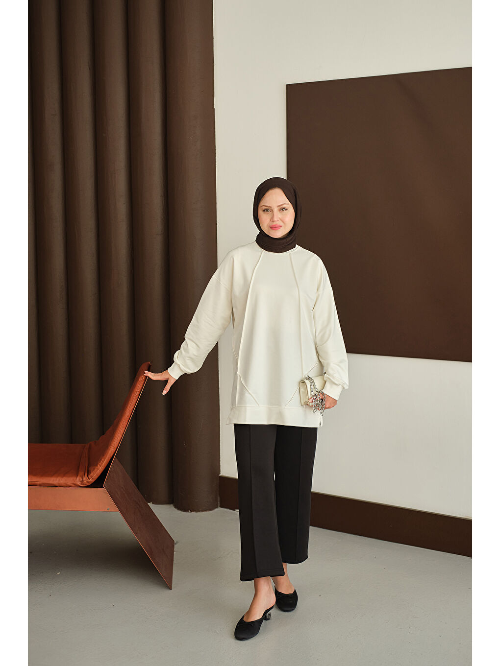 Kadın Önü Dikiş Detay Tunik Beyaz-4