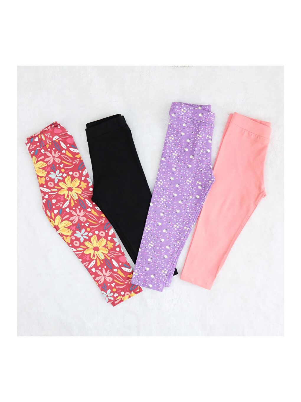 Mor Kız Çocuk Desenli 4'lü Paket Pamuklu Tayt