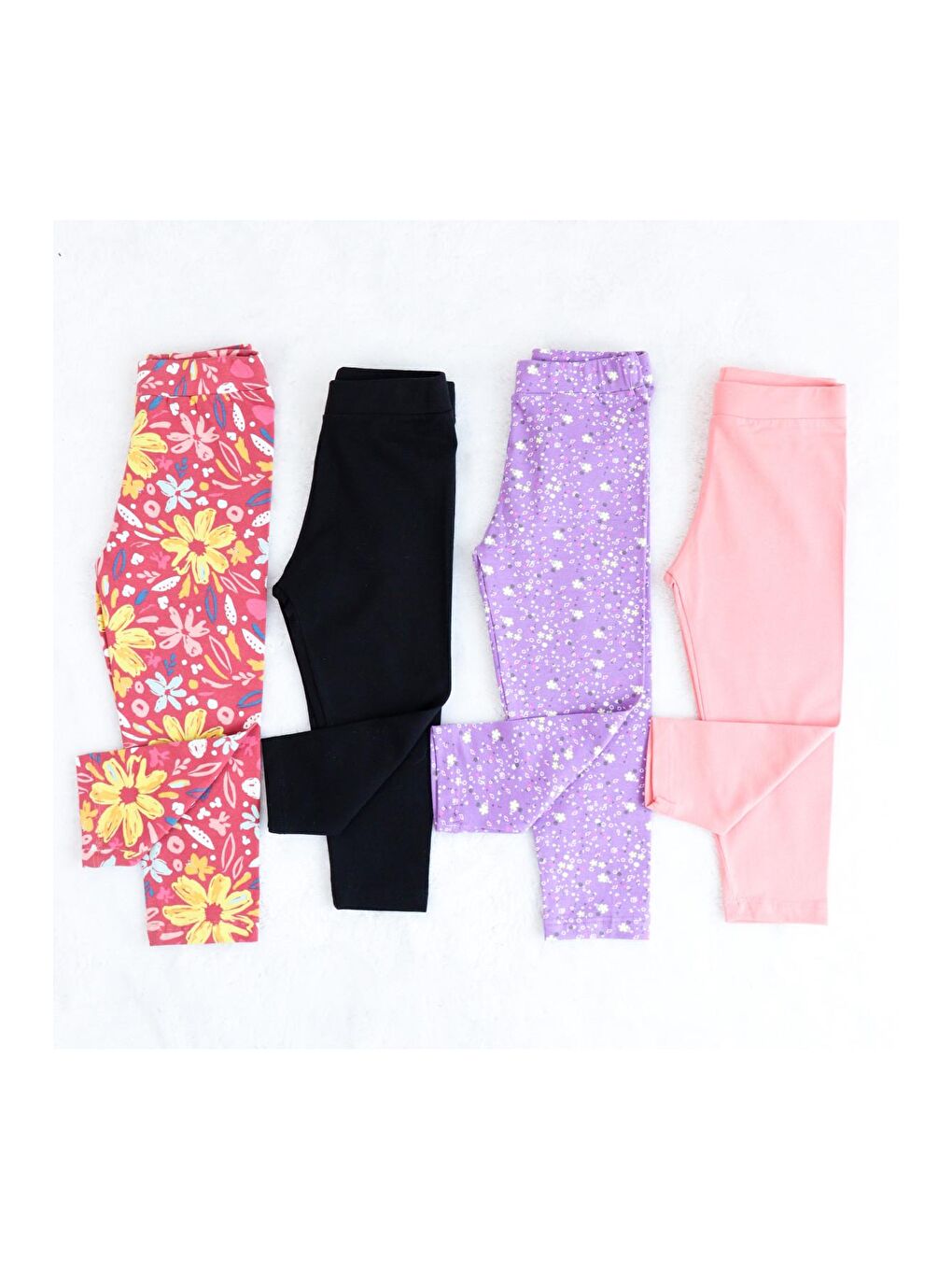 Mor Kız Çocuk Desenli 4'lü Paket Pamuklu Tayt-1
