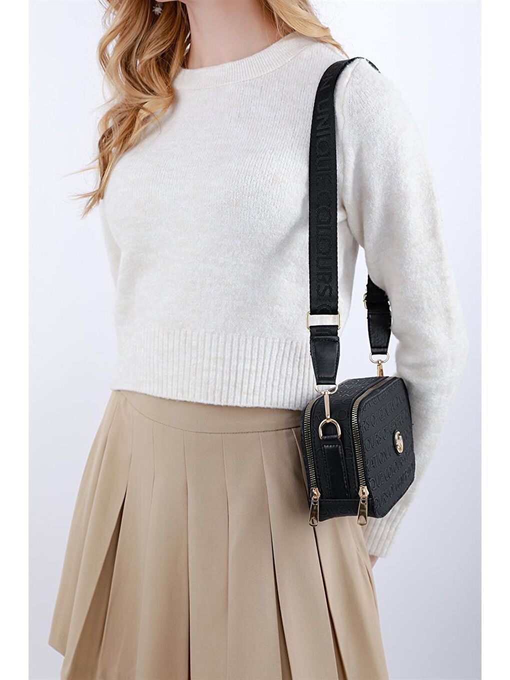 Desenli Kutu Çanta Siyah-4