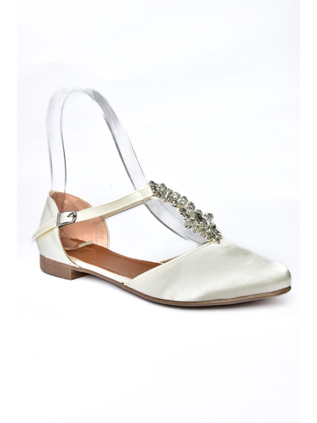 P726626004 Bej Saten Kumaş Taş Detaylı Kadın Babet-6