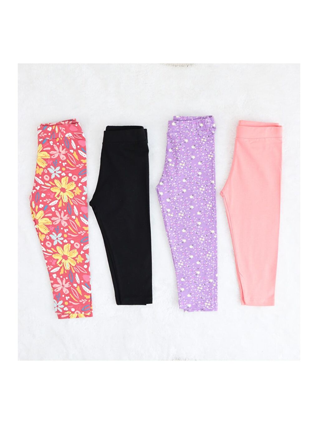 Mor Kız Çocuk Desenli 4'lü Paket Pamuklu Tayt-2