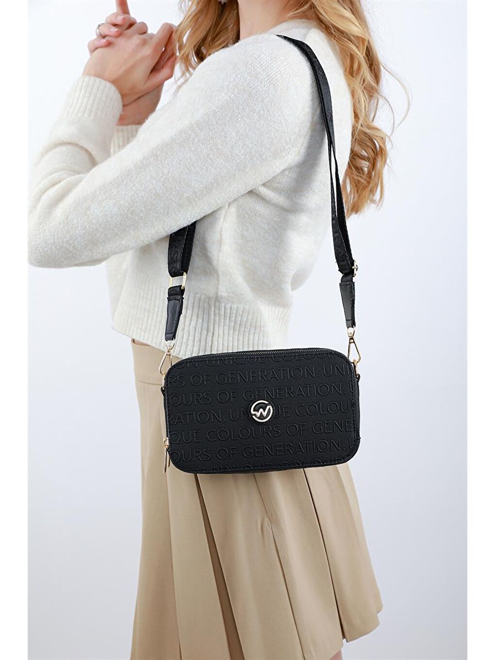 Desenli Kutu Çanta Siyah-5