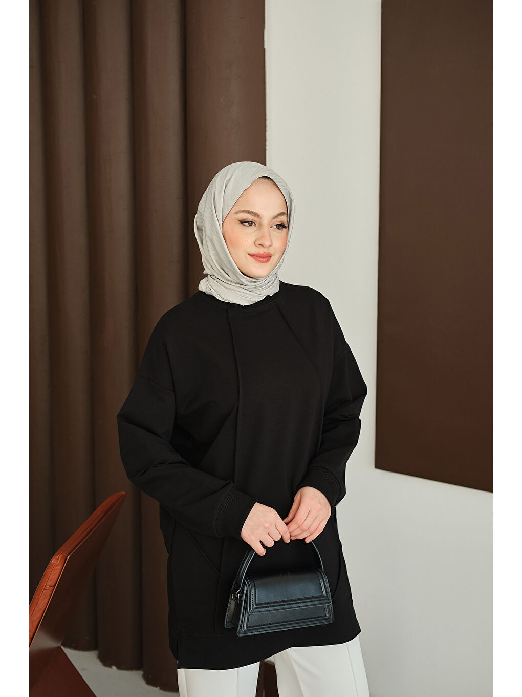 Kadın Önü Dikiş Detay Tunik Siyah-4