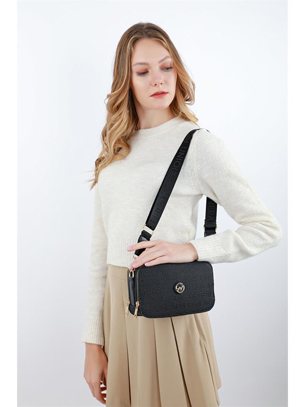 Desenli Kutu Çanta Siyah-6