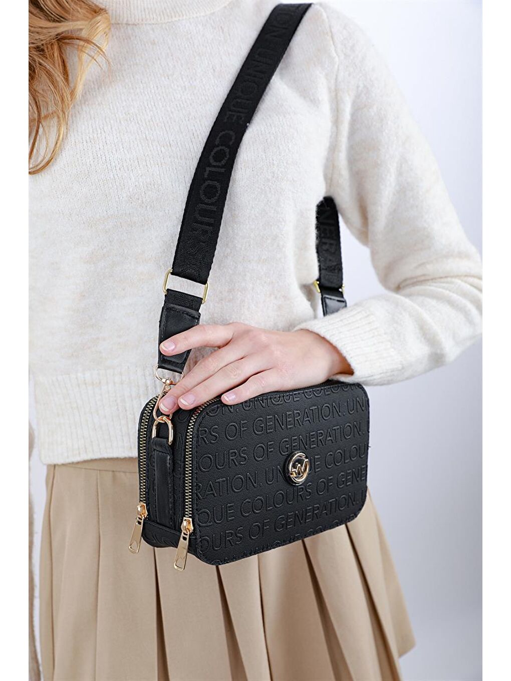 Desenli Kutu Çanta Siyah-7