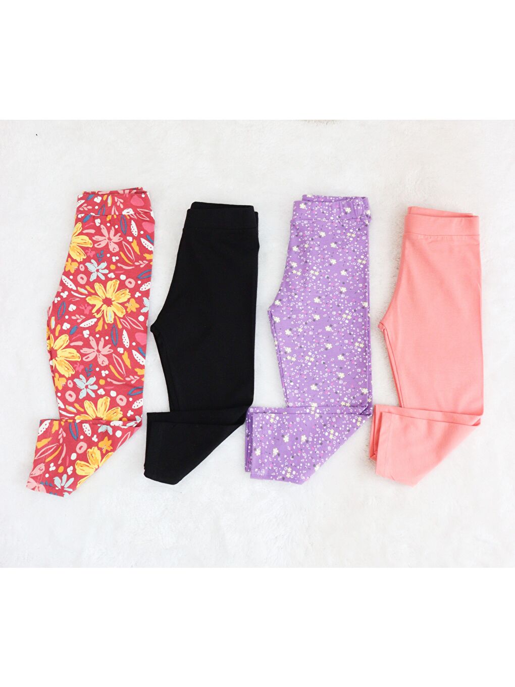 Mor Kız Çocuk Desenli 4'lü Paket Pamuklu Tayt-3