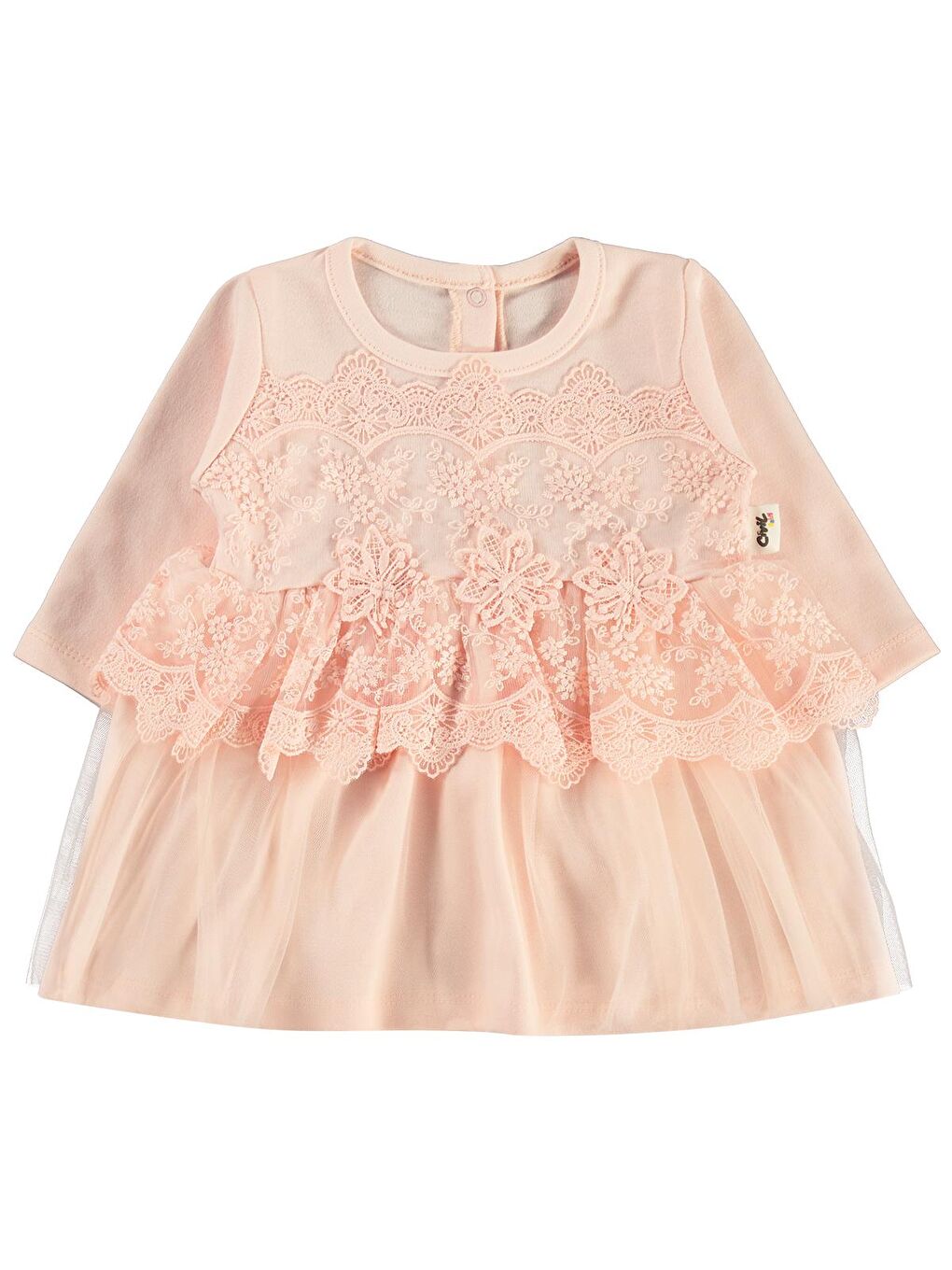 Pembe Baby Fırfır Tüllü 3-12 Ay Elbise - Pudra 12-18 Ay