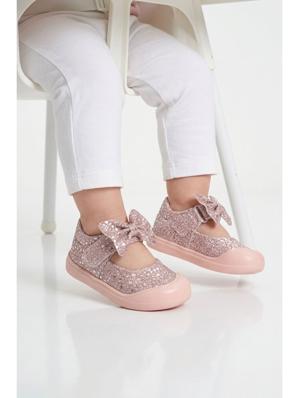 Pembe Pudra Cırtlı Hafif Fiyonk Detaylı Anatomik Bebek Ayakkabı Darla İA-1