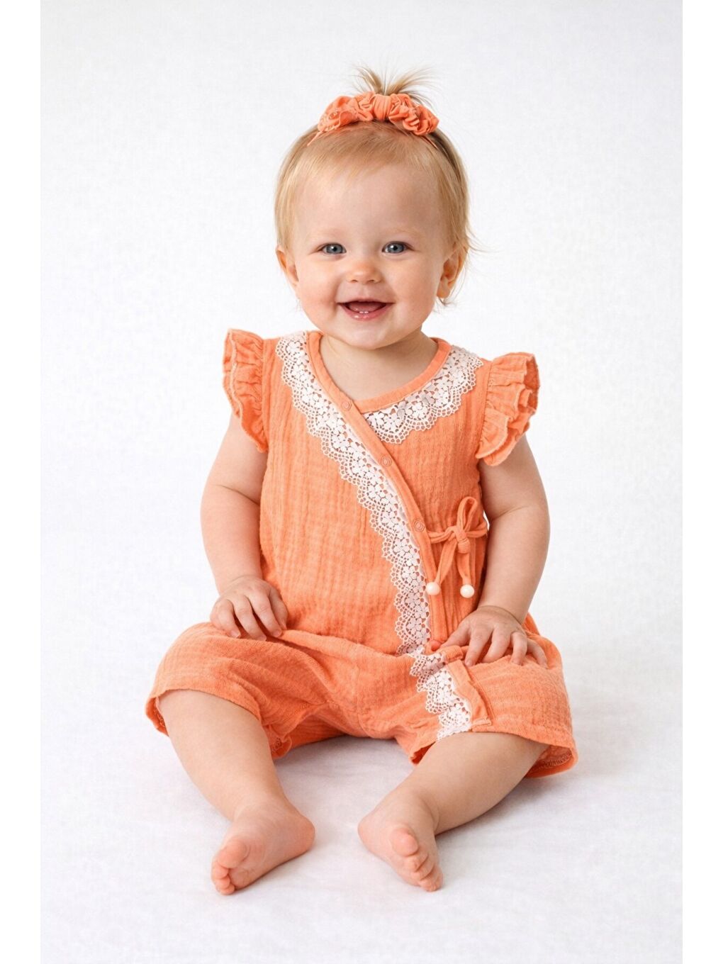 Pembe Kız Bebek Müslin Tulum Elbise Dantel Detaylı Yazlık Pamuk Bebek Tulum