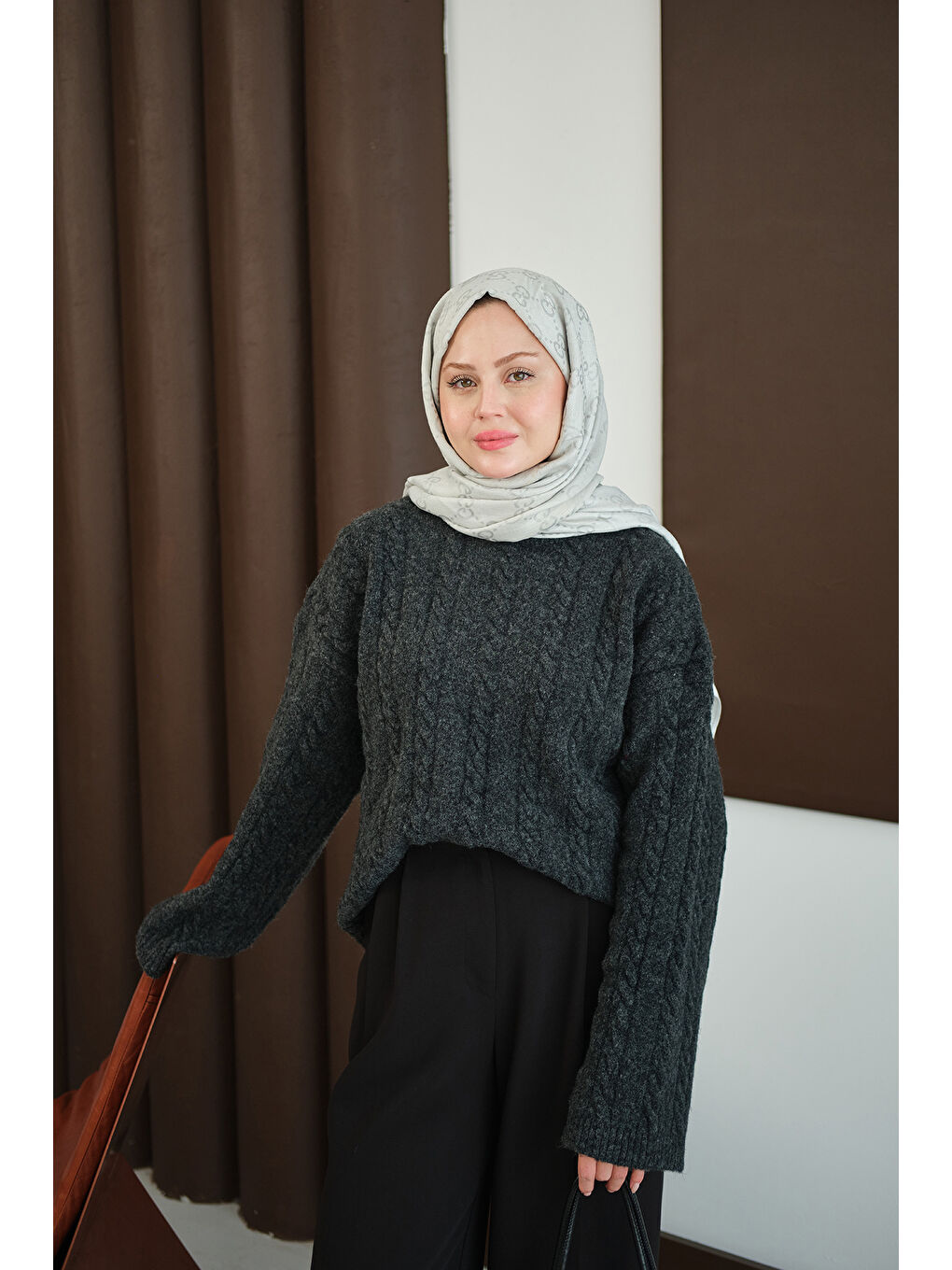 Kadın Örgü Desenli Triko Tunik Siyah-1