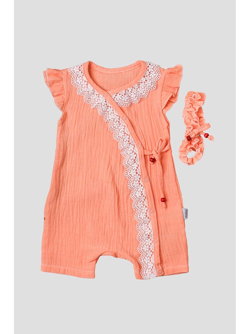 Pembe Kız Bebek Müslin Tulum Elbise Dantel Detaylı Yazlık Pamuk Bebek Tulum-3