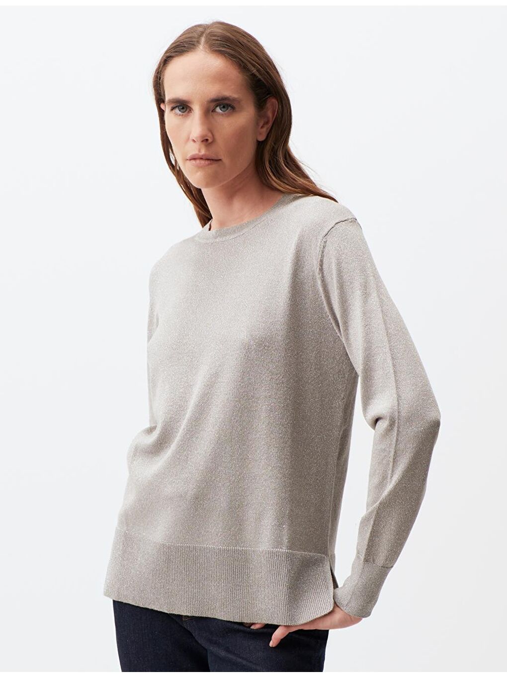 Gri Grı Bisiklet Yaka Basic Triko Kazak-2