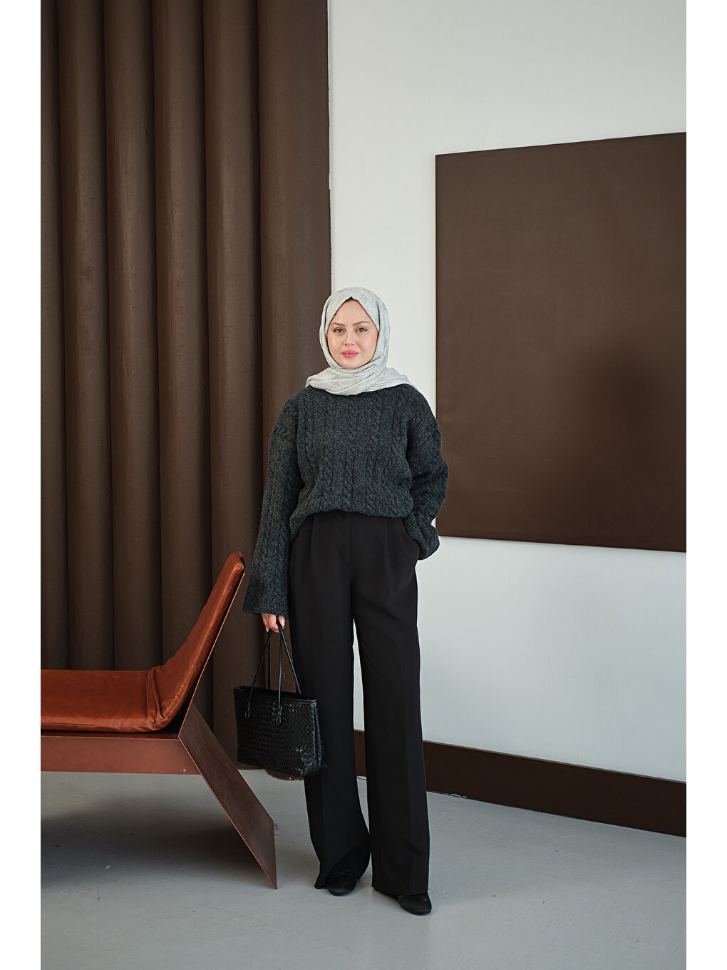 Kadın Örgü Desenli Triko Tunik Siyah-2