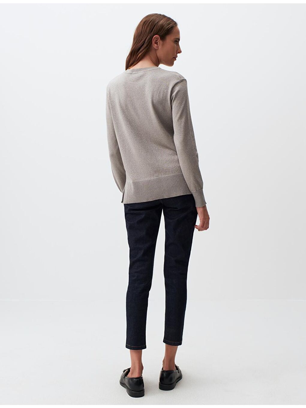 Gri Grı Bisiklet Yaka Basic Triko Kazak-4