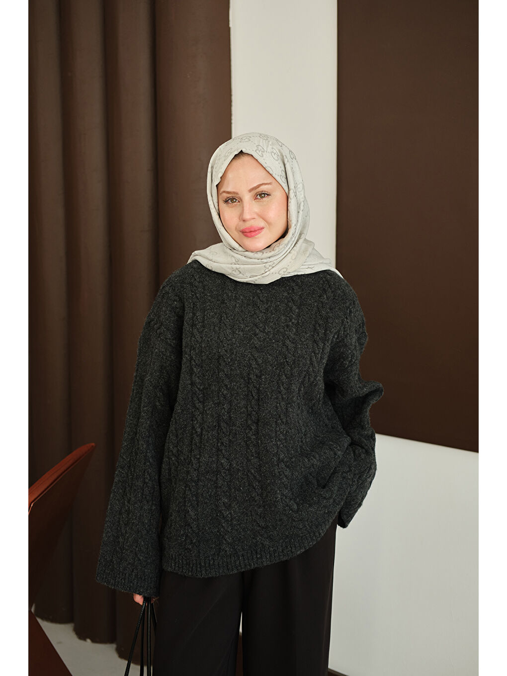 Kadın Örgü Desenli Triko Tunik Siyah-3