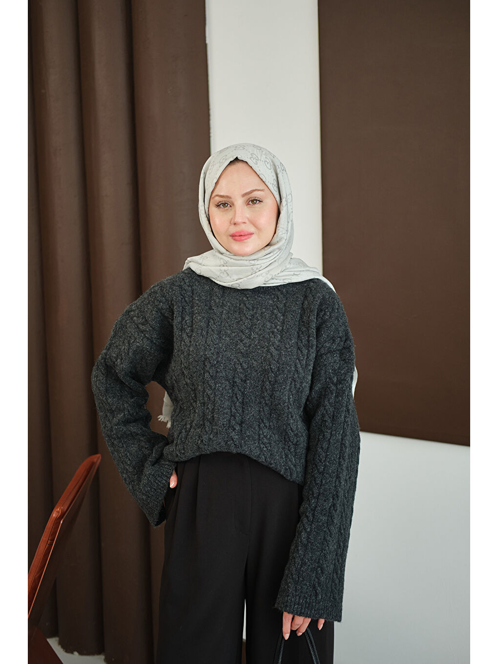 Kadın Örgü Desenli Triko Tunik Siyah-4