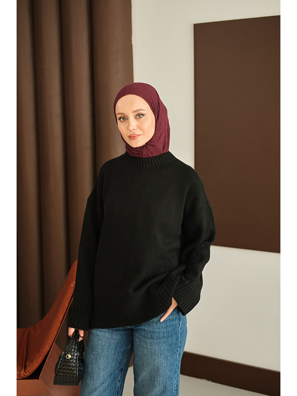 Kadın Bisiklet Yaka Triko Tunik Siyah-2