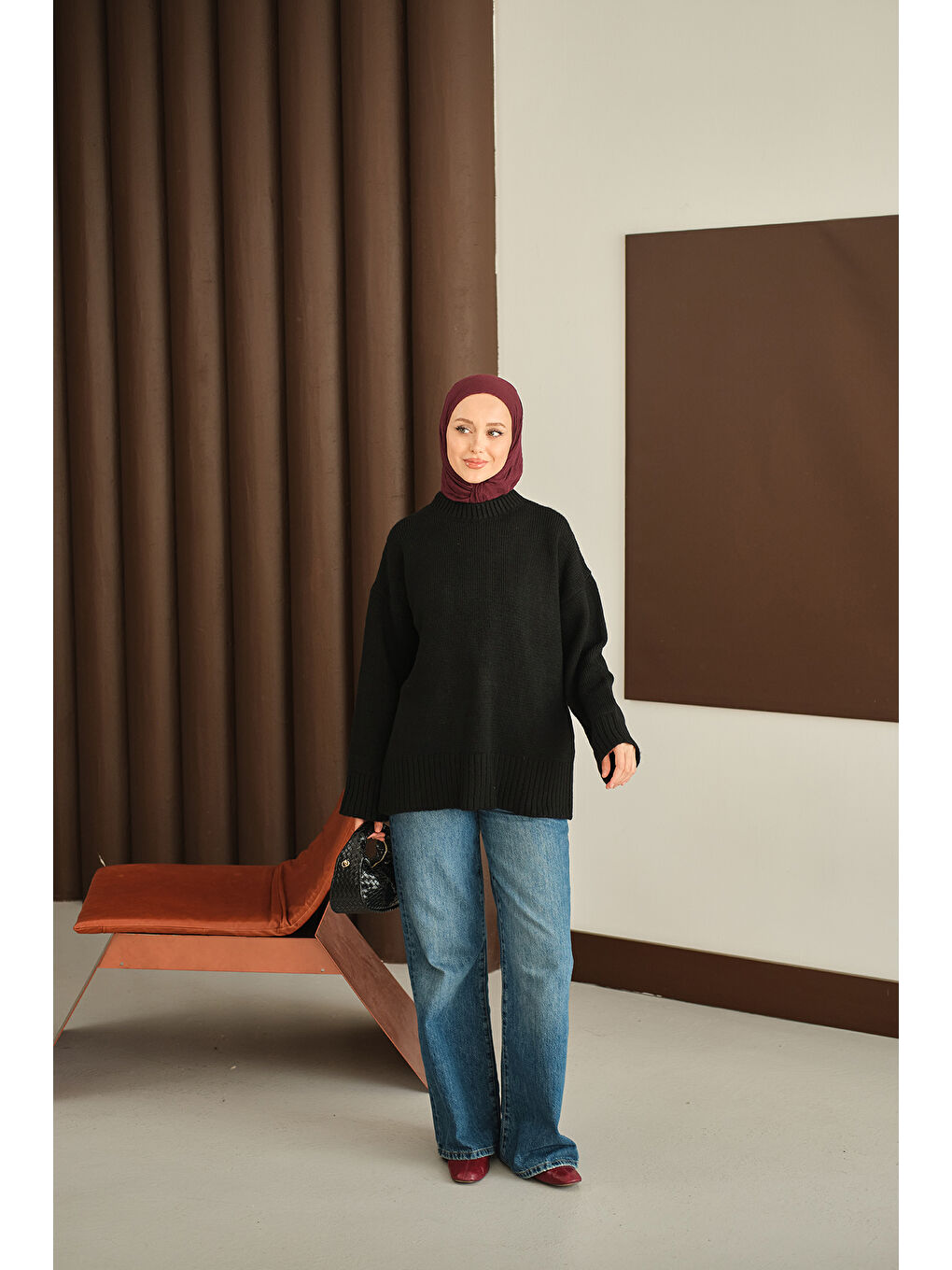 Kadın Bisiklet Yaka Triko Tunik Siyah-3