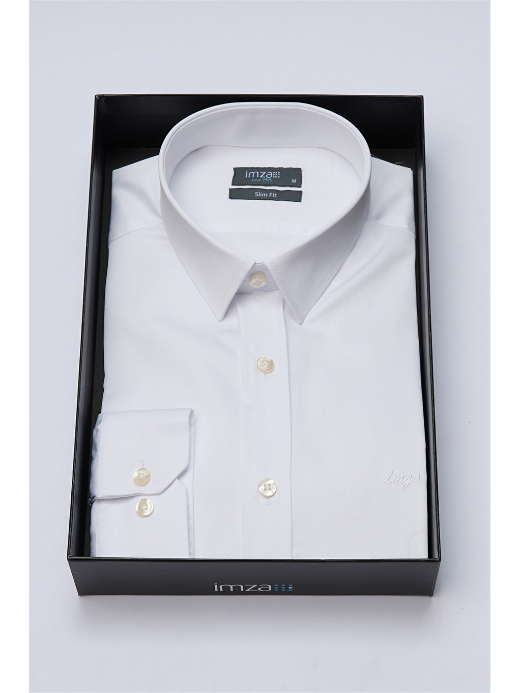 Beyaz Sert Yaka Uzun Kol Cepsiz Slim Fit %100 Pamuk Gömlek 1004260324