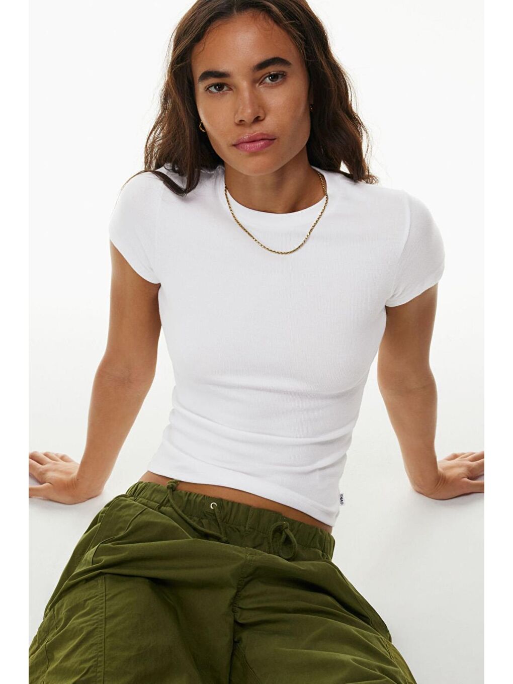 Beyaz Bisiklet Yaka Basic Kadın T-Shirt Mg2479