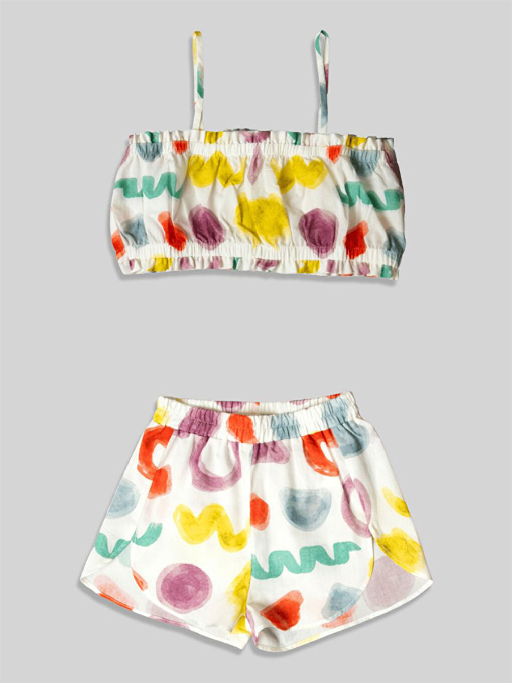 Karışık Nora Alcor Desenli Kız Çocuk Crop Şort 2'li Takım-1