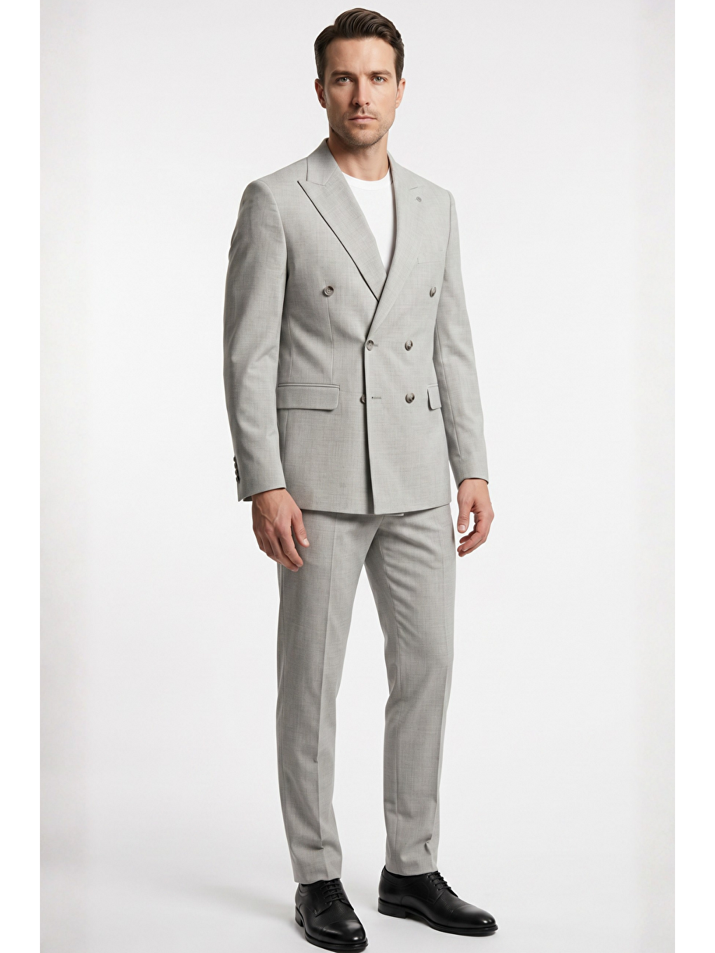 Gri 6 Drop Slim Fit Esnek Kruvaze Takım Elbise 1001260900-1