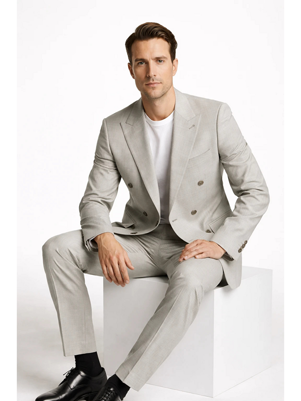 Gri 6 Drop Slim Fit Esnek Kruvaze Takım Elbise 1001260900-2