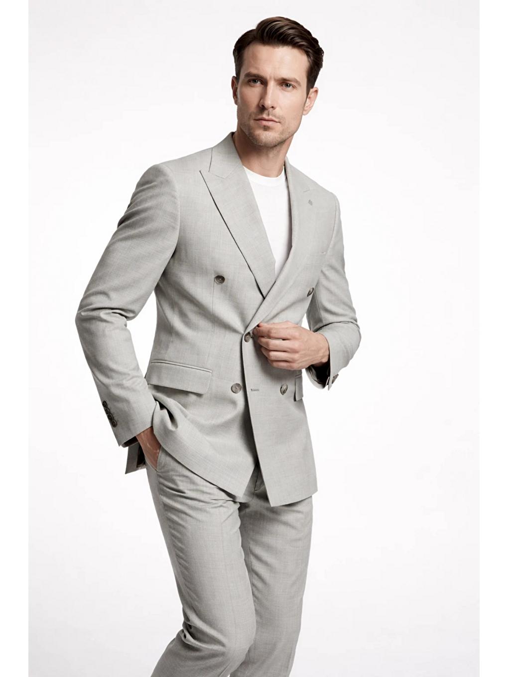 Gri 6 Drop Slim Fit Esnek Kruvaze Takım Elbise 1001260900-3