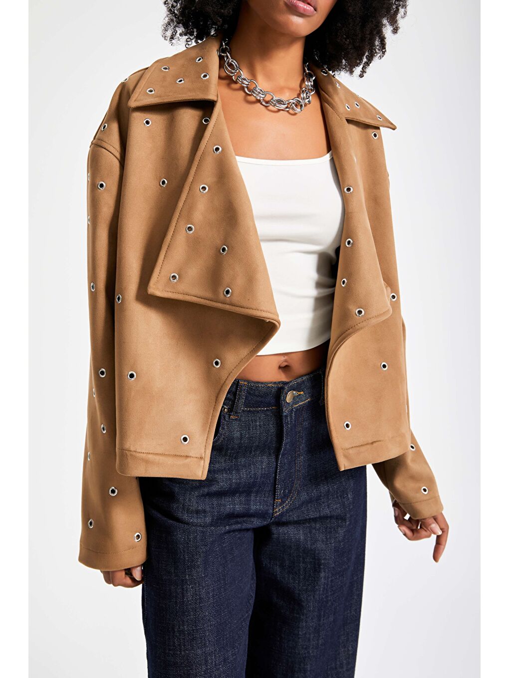 Kadın Kahverengi w5-16 Oversize Kuşgözü Detaylı Özel Tasarım Ceket-3