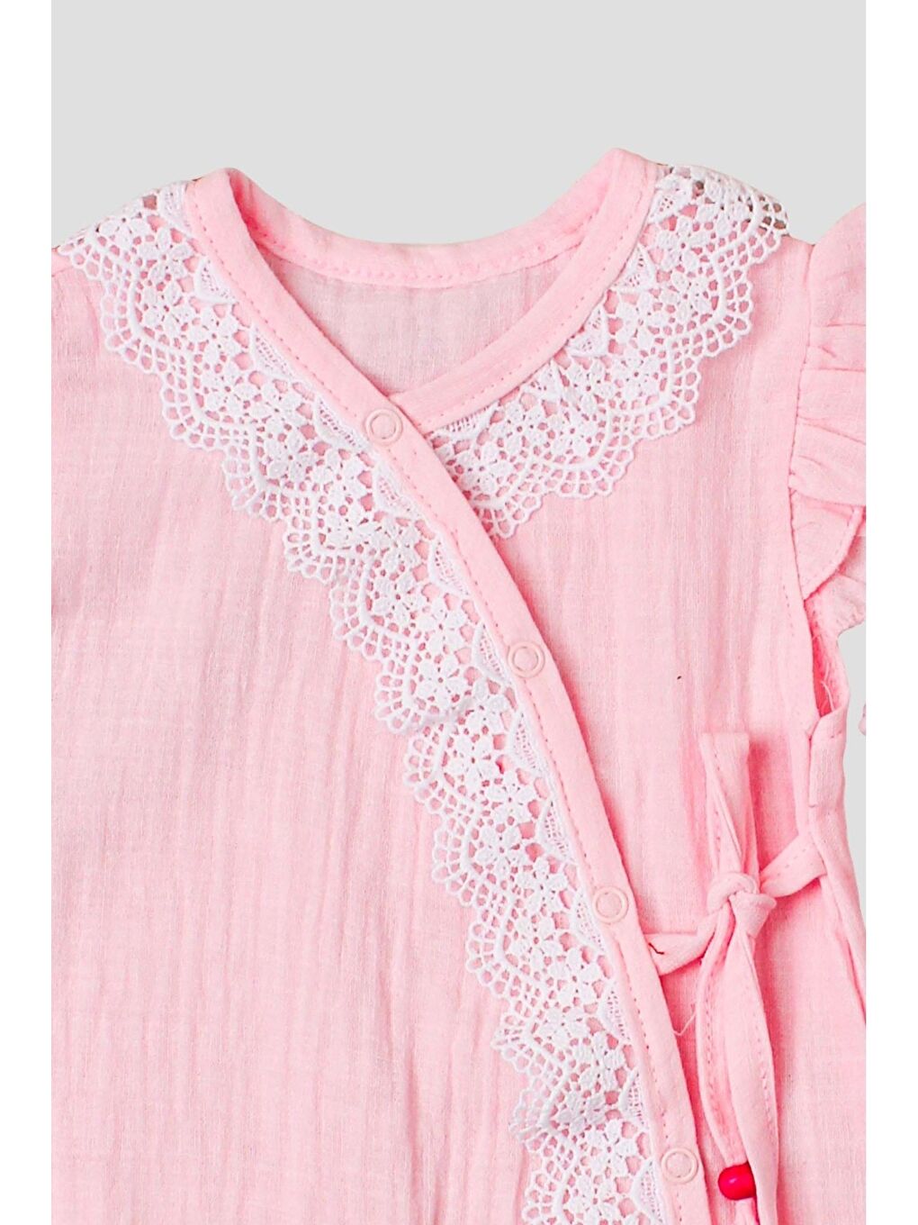Pembe Kız Bebek Müslin Tulum Elbise Dantel Detaylı Yazlık Pamuk Bebek Tulum-2
